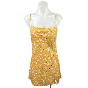 Princess Polly Yellow Daisy Floral Print Spaghetti Strap Slit Slip Mini Dress 2